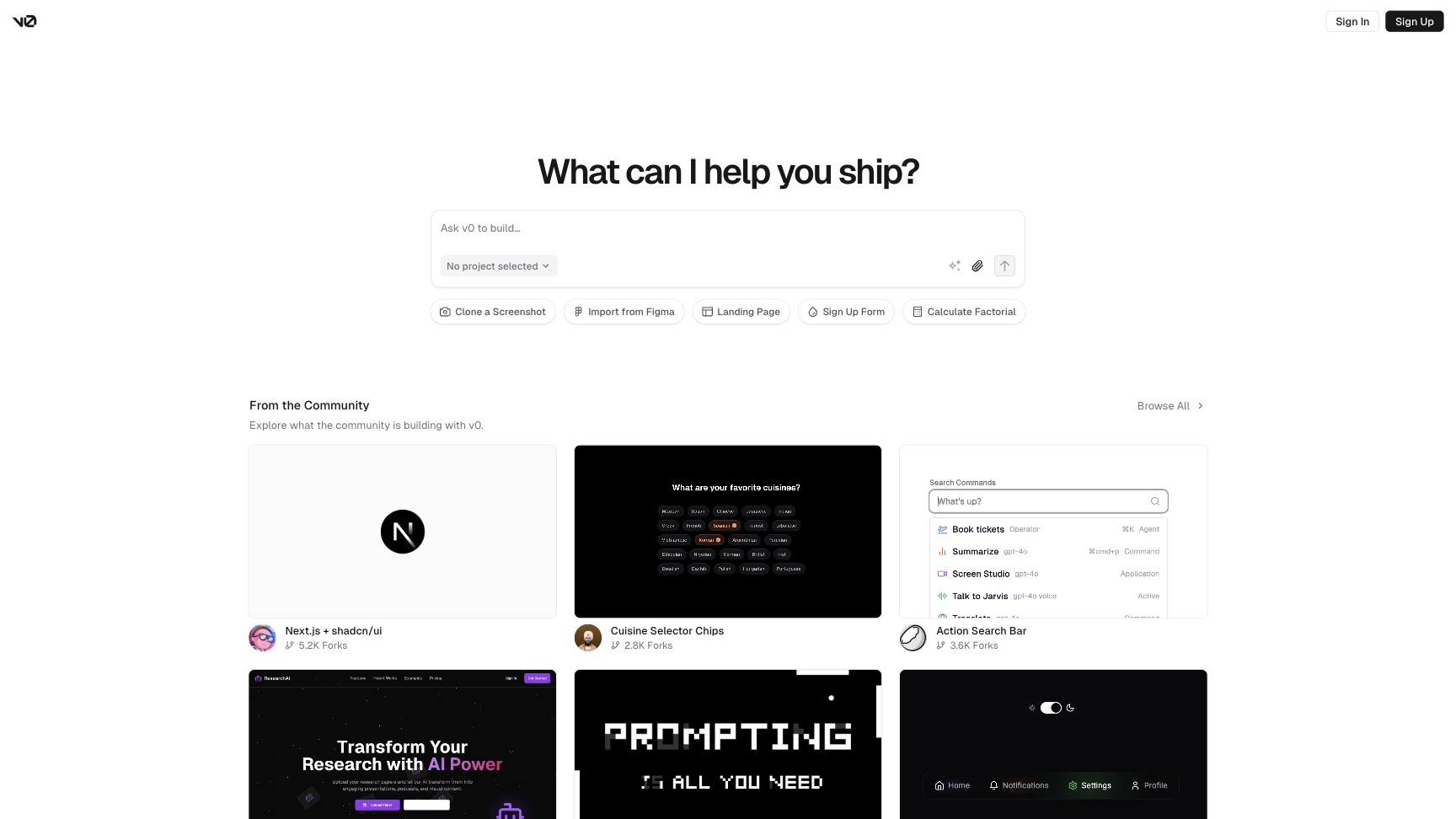 v0.dev 产品预览图