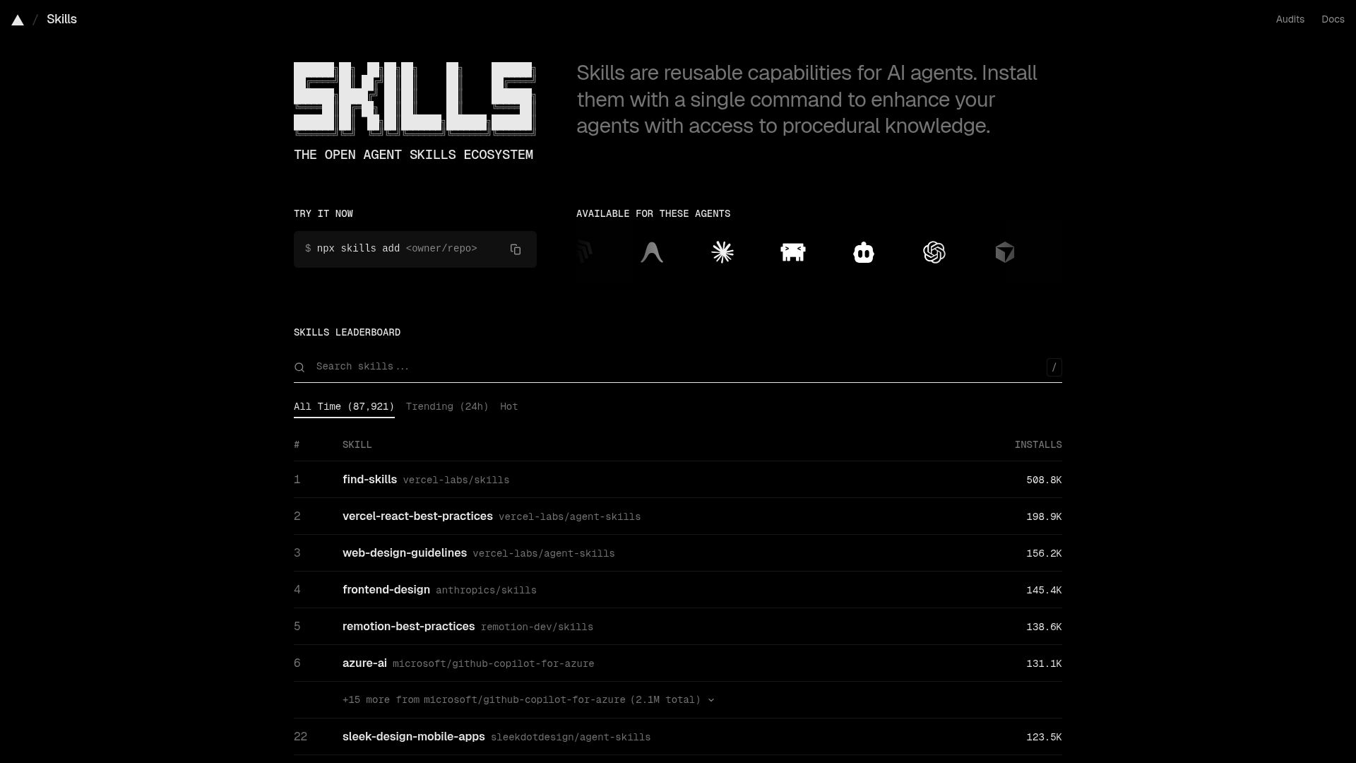 Skills.sh 产品预览图