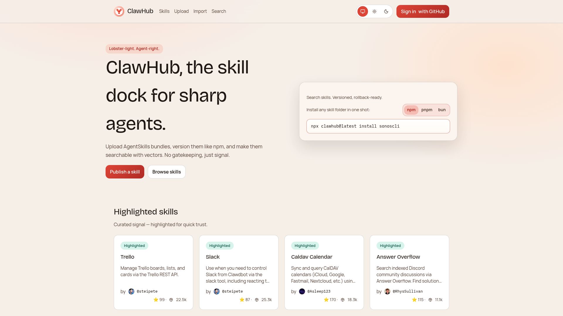 ClawHub 产品预览图